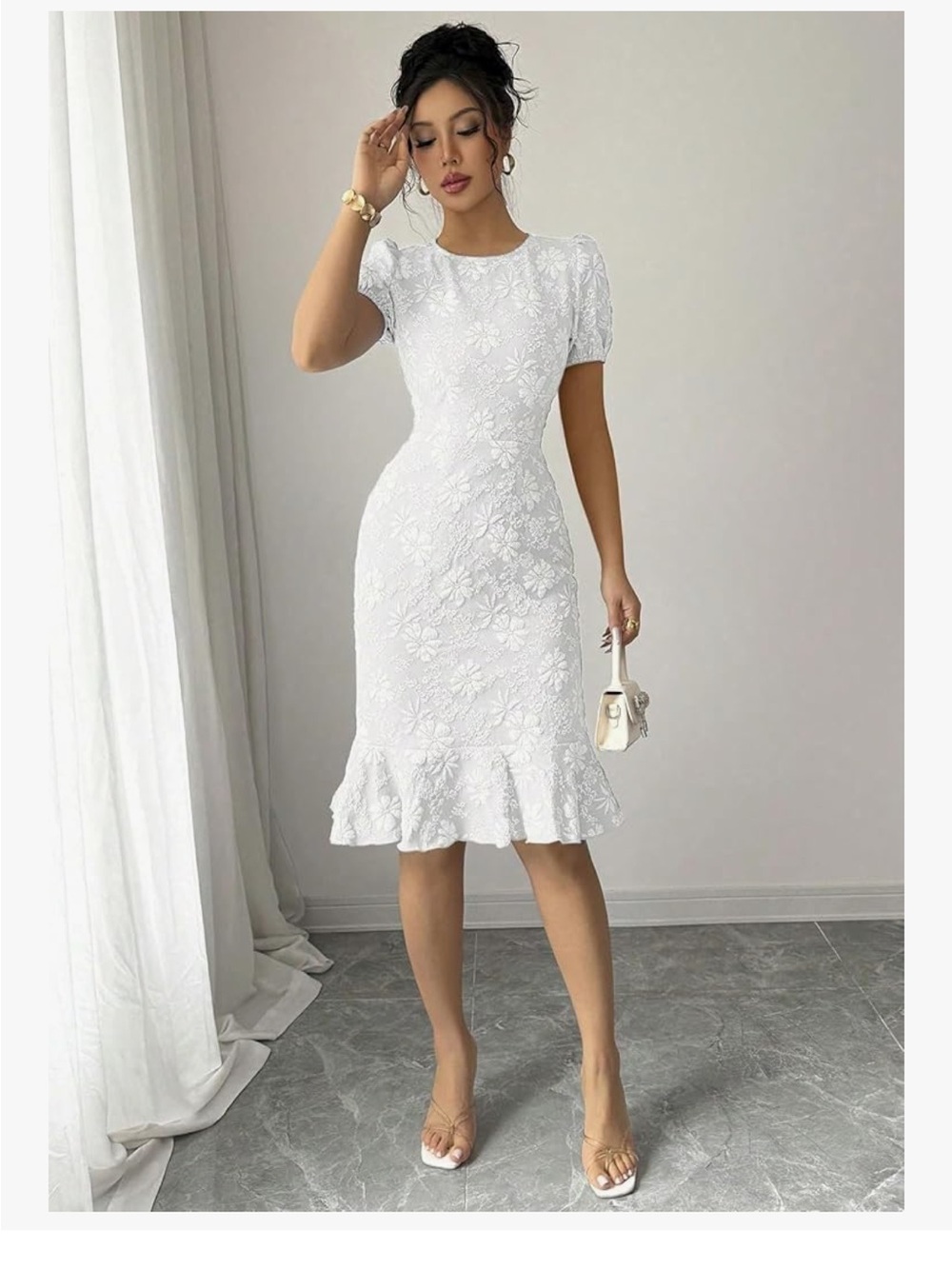 White Floral Lace Midi Dress